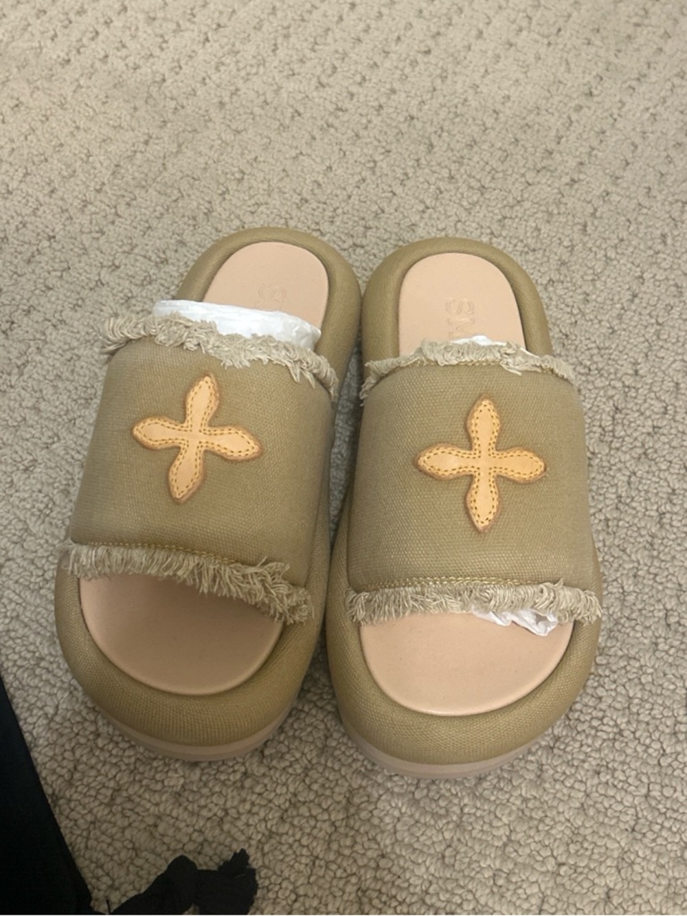 Women's Slide Sandals in Tan with Star Appliqué